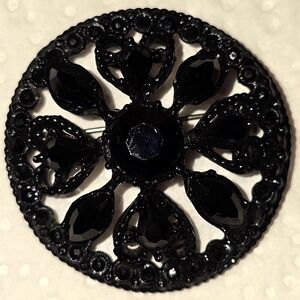 Vintage Black Rhinestone Brooch Pin